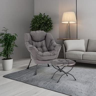 LITA Lazy Chair with Ottoman, Modern Accent Leisure Upholstered Lazy Sofa Armchair, Contemporary Lounge Reading Chair with Armrests and a Side Pocket for Living Room, Bedroom & Small Space, Dark Grey - Image 5