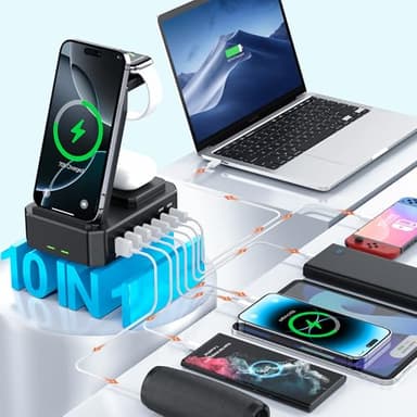 300W Charging Station for Multiple Devices Apple,10 in 1 Wireless Charger for iPhone,GaN III USB C 65W PD Fast Charging Stand Dock for MacBook,iWatch&Airpods (Wireless Charging Only for Apple) - Image 3