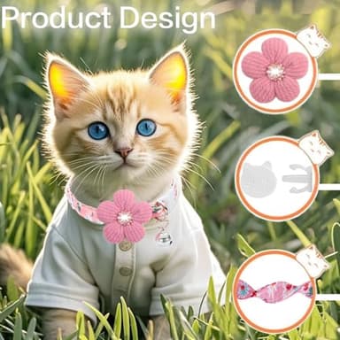 Cat Collar, HYQHYX Breakaway Kitten Collar with Flower,Rhinestone Kitty Collar with Bell, Floral Pet Collar with Safety Buckle for Cats and Puppy Dog - Image 2