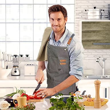 ZOMAO Chef Apron, Apron for Men Women with Adjustable Straps Cotton Canvas Cross Back Adjustable Apron with Pockets for Women and Men(Grey) - Image 2