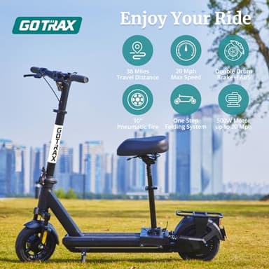 Gotrax Eclipse Ultra Saddle Electric Scooter, 20MPH, 28Miles, Adjustable Handlebar Height, Foldable, Detachable Seat, Cruise Control, Dual Suspension, LED Display, One-step Folding - Image 2