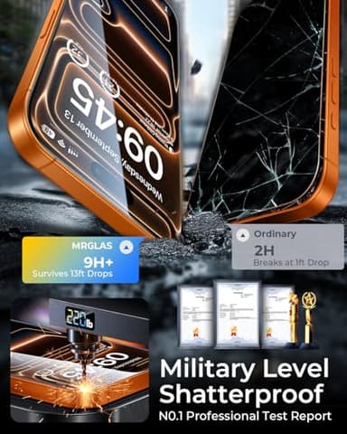 UNBREAK TOP 9H+ Glass 2+2 Packs for iPhone 17 Pro Privacy Screen Protector with Camera Lens Protector [Zero Bubble][10X Military Protection] 17 Pro Tempered Glass Full Edge Coverage, Case-Friendly - Image 4