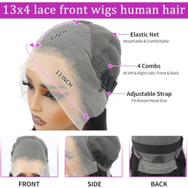 Amyes 30 Inch Straight Lace Front Wigs Human Hair 13x4 HD Lace Wigs 200% Density Brazilian Virgin Hair Glueless Wigs for Women Pre Plucked with Baby Hair Natural Black - Image 3