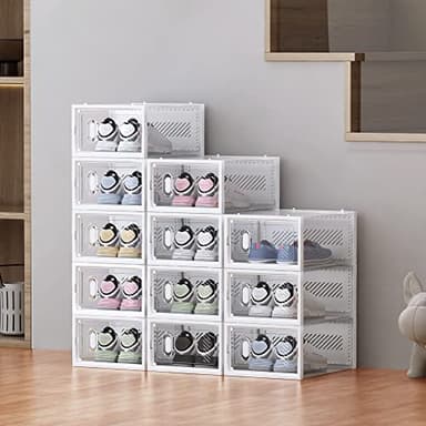 SIMPDIY Shoe Storage, 12 Pack Shoe Organizer for Closet, Shoe Boxes Clear Plastic Stackable Shoe Containers with Lids for Size 10 - Image 8