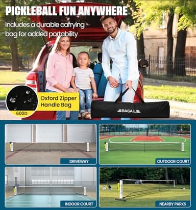 BAGAIL Portable Pickleball Net Set, 22 FT Regulation Size Pickle Ball Net with Ball Collector, Carry Bag, Easy Setup for Outdoor Indoor Driveway - White - Image 7
