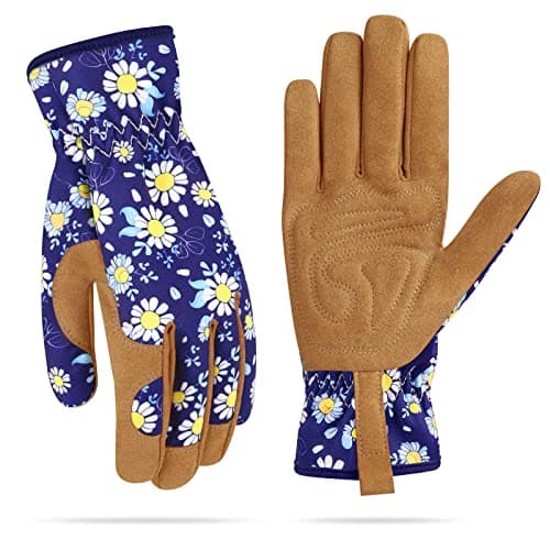 Womens Gardening Weeding Gloves, Leather Garden Glove for Women Thorn Proof No Stab for Digging, Planting,Pruning (Medium, Dark Blue) - Image 1