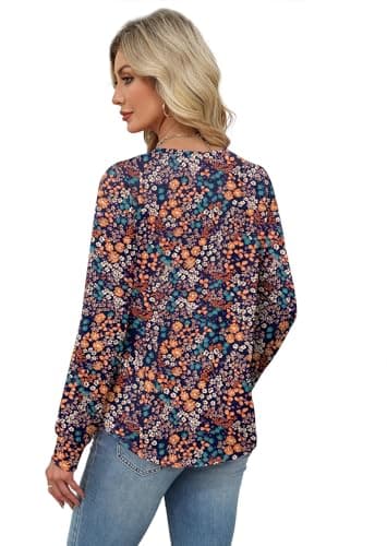 Alaroo Plus Size Tops for Women Blouses Maternity Shirts 2025 Fall Winter Clothes Boho Fashion Outfits V Neck Print 08 2XL - Image 5