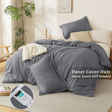 MILDLY Super Soft Duvet Cover - 100% Washed Microfiber Dark Grey Comforter Cover Set 3 Pieces with Zipper Closure & Corner Ties (No Comforter) - Image 3