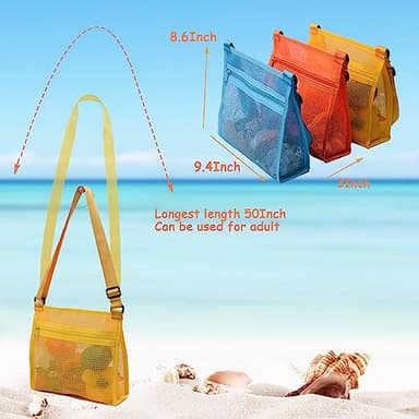 MUYIZI Mesh Bag for Holding Beach Shell,Toys (Blue&Yellow&Orange 3pack) Shell Collecting Bags for Kids, for Picking Up Shells - Image 5