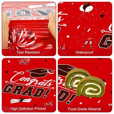 3 Pcs Graduation Tablecloth - Congrats Grad Table Cloth for Class of 2025, Disposable Plastic Rectangle Grad Table Cover for Graduation Party Decorations 2025 and Party Supplies, 54 x 108 Inch (Red) - Image 4