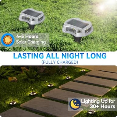12Pack Solar Deck Lights Driveway Dock Light, 12 Color Modes Led IP67 Waterproof Outdoor Warning Step Lights for Driveway Sidewalk Garden Pathway Yard[Strobe/RGB/Fix-Color] - Image 6
