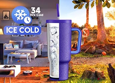 Meoky 40oz Tumbler with Handle, Leak-proof Lid and Straw, Insulated Coffee Mug Stainless Steel Travel Mug, Keeps Cold for 34 Hours or Hot for 10 Hours (Offshore) - Image 2