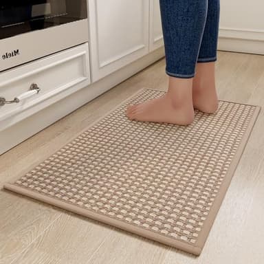 YDKGL Kitchen Mats for Floor, Super Absorbent Kitchen Rugs Non Slip Washable, Rubber Backing Soft Chenille Braided Kitchen Floor Mat Standing Mat Sink Mat, Easy to Clean, Brown 17"x28" - Image 1