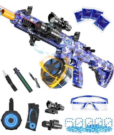 Electric Gel Ball Blaster, High Speed Automatic Splatter Ball Blaster with 60000+ and Goggles, Rechargeable Splatter Ball Toys for Outdoor Activities Game Party-BLueWhite - Image 1