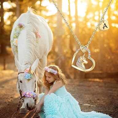 Hidepoo Unicorn Necklace Gifts - Colorful CZ Heart Pendant Letter Unicorn Necklace Jewelry Birthday Gift Unicorns Gift A Initial Heart Necklaces Unicorns Jewelry - Image 2