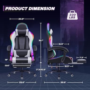Homall Gaming Chair, Video Game Chair with Footrest and Massage Lumbar Support, Ergonomic Computer Chair Height Adjustable with Swivel Seat and Headrest (RGB White) - Image 3