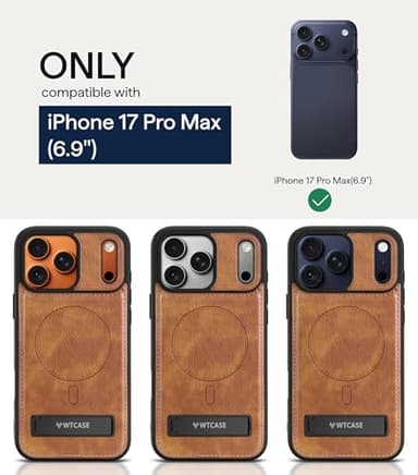WTCASE Magnetic for iPhone 17 Pro Max Leather Case,Built-in Invisible Stand [Compatible with Magsafe] Protective Slim Kickstand Phone Cover for iPhone 17 Pro Max,Brown - Image 2