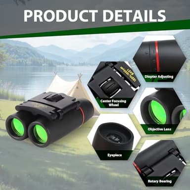 Binoculars for Adults and Kids, High Powered Portable & Compact Binoculars, for Bird Watching, Cruise Ship, Travel, Hunting Essentials (Black, 8×21) - Image 4