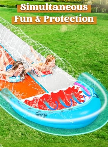 Sloosh Water Slides with 2 Inflatable Boards,22.5ft Double Lane Splash Slip Lawn Water Slide with Advanced Sprinklers Summer Toy for Kids Adults Fun Backyard Summer Outdoor, Shark - Image 4