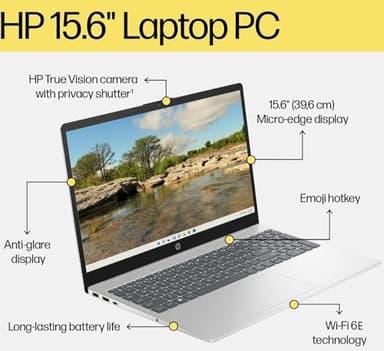 HP 15 15.6" FHD Laptop Computer Student and Business, Intel Quad-Core Processor (Beat i3-1115G4), 16GB DDR4 RAM, 256GB PCIe SSD, WiFi 6E, Bluetooth 5.3, HDMI, Type-C, Silver, Windows 11 Pro, Wendbo - Image 2
