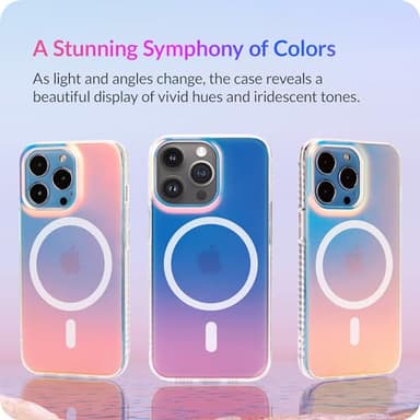 LONLI Hue - Magnetic Case for iPhone 15 Pro - [Compatible with Magsafe] - [360° Shock-Absorbent Bumper] - [Cute and Unique Phone Cover for Girls and Women] - Fluorescent Holographic Iridescent - Image 3