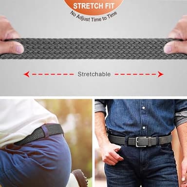 KEMISANT Men's Golf Belt 2 Pack-Braided Woven Stretch Belt for Gift Men Casual Jeans Sports Work 1 3/8"(Beige/Dark Gray,36"-40" Waist Adjustable) - Image 4