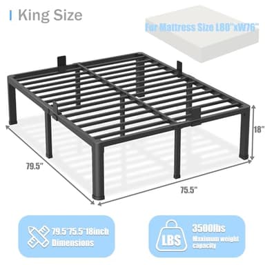 Yitong Angel 18 inch King Size Bed Frame with Round Corner Legs Mattress Slide Stopper,3500 lbs Heavy Duty Metal Platform,Steel Slat Support,No Box Spring Needed,Easy Assembly,Noise Free - Image 3