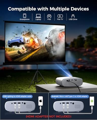 Mini Projector for iPhone, ELEPHAS 2025 Upgraded 1080P HD Projector, 8000L Portable Projector with Tripod, Movie Projector Compatible with Android/iOS/Windows/TV Stick/HDMI/USB - Image 4
