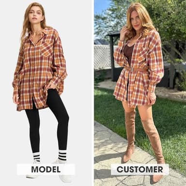 EXLURA Womens Plaid Flannel Shacket Long Sleeve Button Down Shirts Long Jackets Oversized Spring Fashion Outfits 2025 Clothes Orange Red - Image 2