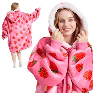 Kipswiza Strawberry Wearable Blanket Hoodie - Soft Cozy Sherpa Fleece Oversized Hooded Blankets Sweatshirt Birthday Gifts for Women Girls Mom Sisters - Image 7