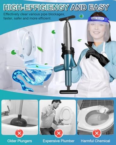 LIVEHITOP Toilet Plunger, High Pressure Air Plunger for Toilet, Toilet Clog Remover Tool with Visual Barometer, Powerful Heavy Duty Plunger for Bathroom Kitchen Floor Drain Sinks Clogged Pipe - Image 7
