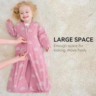 FIEMOL Baby Sleep Sack 6-12 Months, Long Sleeve Baby Wearable Blanket 0.5 Tog with Mittens, 2-Way Zipper Infant Cotton Sleeping Sack for Boy and Girl Pink Rainbow 2 Pack (Medium - Image 8