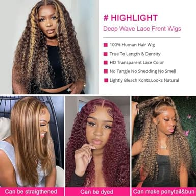 Kdmidun Ombre Highlight Deep Wave Lace Front Wigs Human Hair P4/27 13x6 Curly Frontal Wigs for Women Glueless Honey Blonde Curly Wigs Pre Plucked (13x6 highlight deep wave wig, 30 Inch) - Image 5