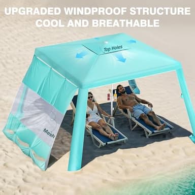 Rhino Valley Beach Cabana, 8*8FT Beach Tent UPF50+ Protection, Easy Setup Beach Canopy Wind Resistant with Cup Holder, Compact Beach Shade Foldable Beach Tent Sun Shelter for Whole Family Friend,Green - Image 2