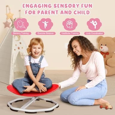 Qusases Sensory Swivel Chairs for Kids, Spinning Chair for Autistic Kids, Sit and Spin Sensory Toys, Training Body Coordination, Autism ADHD Chairs Indoor Outdoor Play Equipment (Red) - Image 3