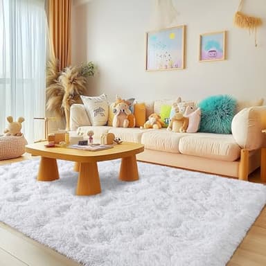 Awaytail Fluffy 6x9 Rug - Nursery Rugs for Bedroom - Height Pile 1.4" Plush Rug - Fuzzy Throw Rugs Carpet for Bedroom - White - Image 1