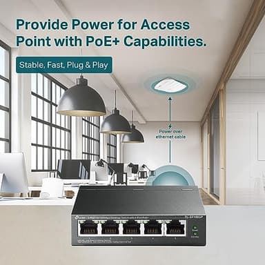 TP-Link TL-SF1005P | 5 Port Fast Ethernet PoE Switch | 4 PoE+ 10/100 Mbps Ports @67W | Desktop | Plug & Play | Sturdy Metal w/ Shielded Ports | Fanless | Extend & Priority Mode - Image 3