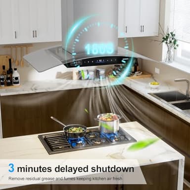 BRANO 36 Inch Island Range Hood, 900 CFM Voice/Gesture/Touch Control Ceiling Vent Hood with 4 Speed Exhaust Fan, 4 LED Lights, Memory Mode, Ducted/Ductless Convertible with 2 Charcoal Filter - Image 8