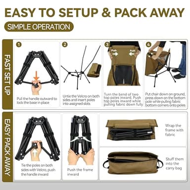 MARCHWAY Lightweight Folding High Back Camping Chair with Head Support, Stable Portable Compact for Outdoor Camp, Travel, Beach, Picnic, Festival, Hiking, Backpacking (Highback Khaki) - Image 6