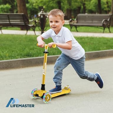 Lifemaster Kids Scooter – Children and Toddler 3 Wheel Kick Scooter – LED Wheel Lights Illuminate When Rolling– Adjustable Handlebar – Indoor and Outdoor Yellow - Image 4