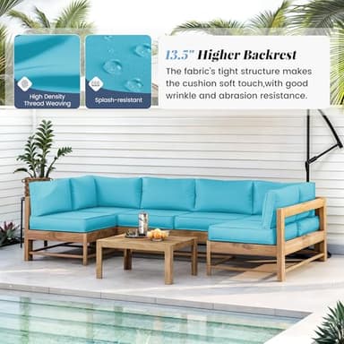 Amopatio 14-Piece Outdoor Sofa Cushions for 6-Seat Patio Sectional, Waterproof Quick-Dry Outdoor Replacement Cushions, Non-Slip Bottom All-Weather Sunproof Couch Cushion Eco Fabric, Sky Blue - Image 5
