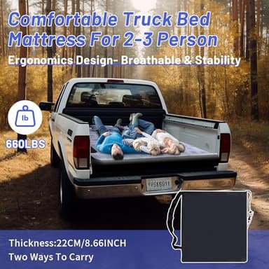 sanheshun Car Air Mattress, Camping Pickup Truck Air Mattress, 5.5-5.8FT Pickup Truck with Electric Pump and Two Pillows - Flocking and PVC, Sleeper Bed for Home, Outdoor and Travel - Image 6