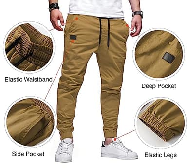 JMIERR Mens Casual Joggers Pants - Cotton Drawstring Chino Cargo Pants Hiking Outdoor Twill Track Jogging Sweatpants Travel Essentials Pants with Pockets for Men, XL, D Khaki - Image 2
