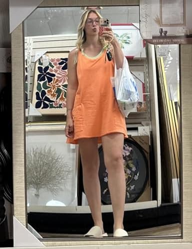 GTLIAE Summer Dress for Women 2025 Hot Shot Mini Romper Dresses Athletic Spaghetti Strap Tennis Dress Built in Shorts (Orange-L) - Image 6