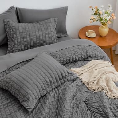 Love's cabin Seersucker Dark Grey King Size Comforter Set 7 Pieces, All Season Bedding Set, King Bed in a Bag Comforter Set with Comforter, Flat Sheet, Fitted Sheet, Pillowcase and Pillow Sham - Image 4