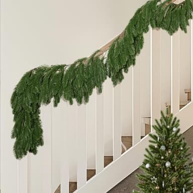9.8 Ft Christmas Norfolk Pine Garlands, Single Fork Norfolk Pine Realistic Touch Garland, Artificial Pines Greenery Garland for Christmas Table Fireplace Wall Home Decoration - Image 5