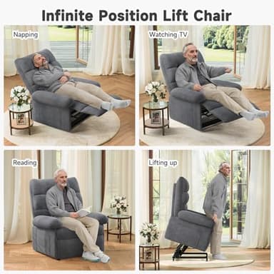 Welzona Power Lift Recliner Chair for Elderly, Triple Motor Lift Chair with Infinite Position, Electric Stand Assist for Seniors, Single Sofa with Side Pockets for Living Room, Gray - Image 4