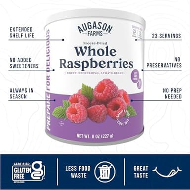 Augason Farms Freeze Dried Whole Raspberries Can, Emergency Food Supply, Everyday Meals, 23 Servings - Image 2
