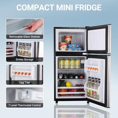 Zyerch FLS-90-SILVER Mini Refrigerator 4.0, Small, Adjustable Thermostat Compact Fridge with Freezer for Apartment, Dorm, Kitchen, Office, Silver, 3.6 Cu. Ft - Image 4