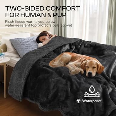 Waterproof Pet Blanket, Liquid Pee Proof Dog Blanket for Sofa Bed Couch, Reversible Sherpa Fleece Furniture Protector Cover for Small Medium Large Dogs Cats, Black Small（40" x 28"） - Image 5